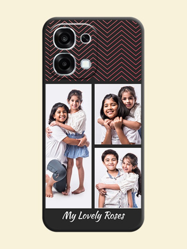 Wave Pattern with 3 Image Holder On Space Black Custom Soft Matte Mobile Back Cover - Oppo F31 5G
