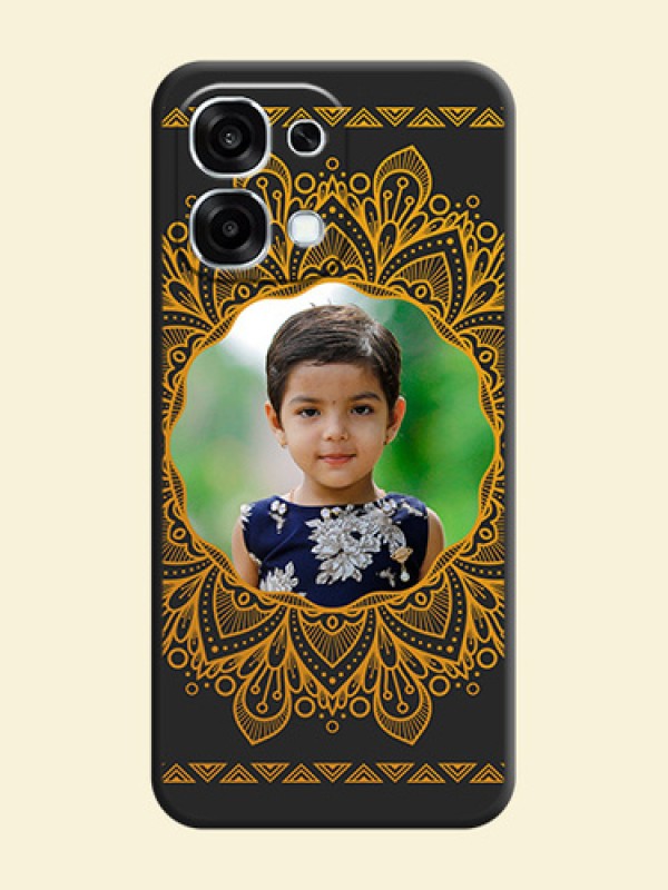 Round Image with Floral Design On Space Black Custom Soft Matte Mobile Back Cover - Oppo F31 5G