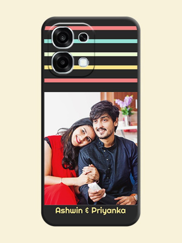 Color Stripes with Photo and Text on Photo On Space Black Custom Soft Matte Mobile Back Cover - Oppo F31 5G