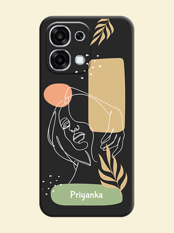 Custom Text With Line Art Of Women & Leaves Design On Space Black Custom Soft Matte Mobile Back Cover - Oppo F31 5G