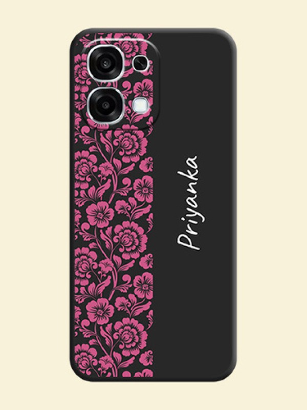 Pink Floral Pattern Design With Custom Text On Space Black Custom Soft Matte Mobile Back Cover - Oppo F31 5G
