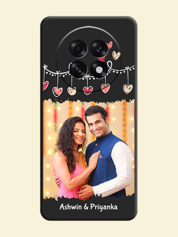 Pink Love Hangings with Name On Space Black Custom Soft Matte Mobile Back Cover - Oppo F31 Pro Plus 5G