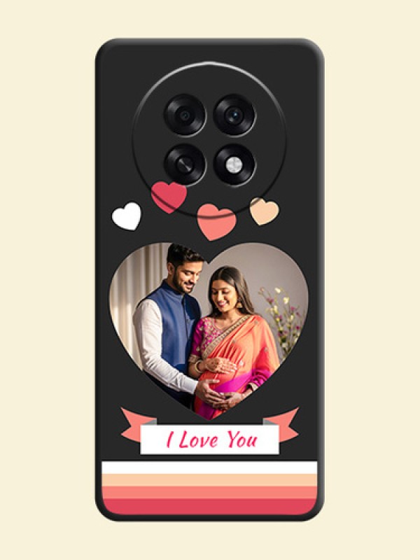 Love Shaped Photo with Colorful Stripes On Space Black Custom Soft Matte Mobile Back Cover - Oppo F31 Pro Plus 5G