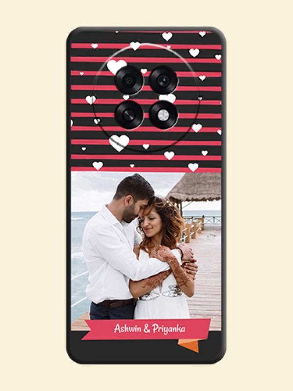 White Color Love Symbols with Pink Lines Pattern On Space Black Custom Soft Matte Mobile Back Cover - Oppo F31 Pro Plus 5G