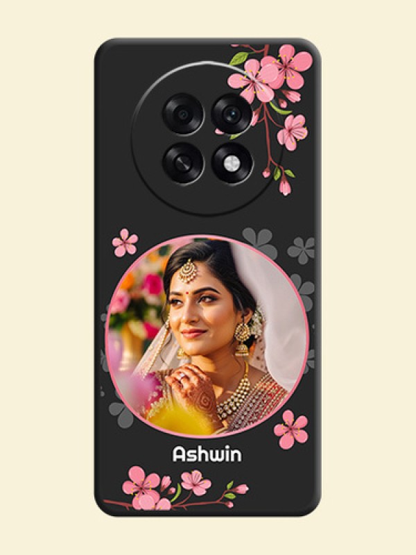 Round Image with Pink Color Floral Design on Photo On Space Black Custom Soft Matte Mobile Back Cover - Oppo F31 Pro Plus 5G