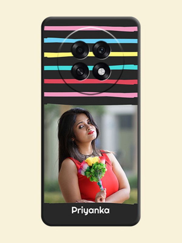 Multicolor Lines with Image On Space Black Custom Soft Matte Mobile Back Cover - Oppo F31 Pro Plus 5G