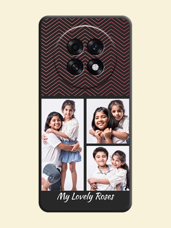 Wave Pattern with 3 Image Holder On Space Black Custom Soft Matte Mobile Back Cover - Oppo F31 Pro Plus 5G