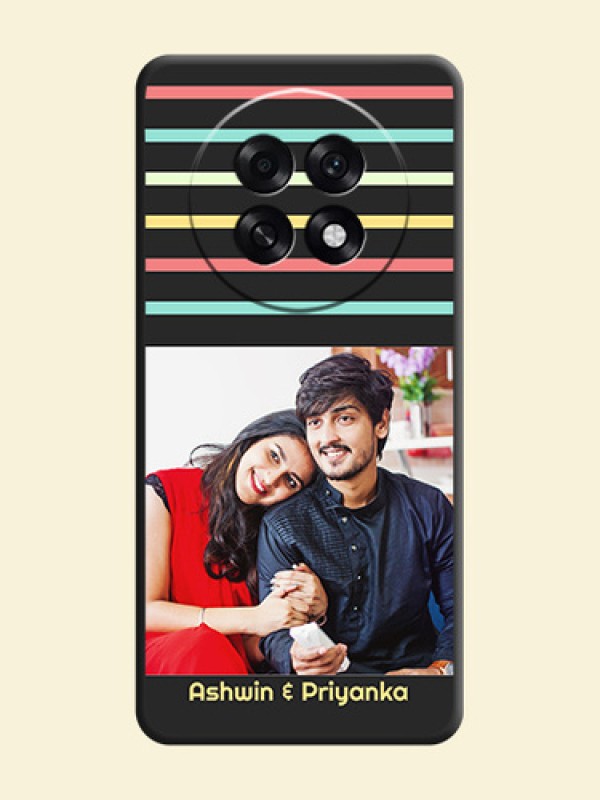 Color Stripes with Photo and Text on Photo On Space Black Custom Soft Matte Mobile Back Cover - Oppo F31 Pro Plus 5G