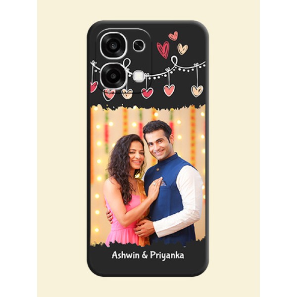 Pink Love Hangings with Name On Space Black Custom Soft Matte Mobile Back Cover - Oppo F33 5G Pink Love Hangings with Name On Space Black Custom Soft Matte Mobile Back Cover - Oppo F33 5G