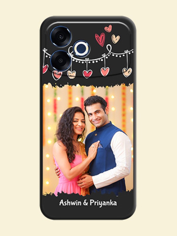 Pink Love Hangings with Name On Space Black Custom Soft Matte Mobile Back Cover - Oppo F33 Pro 5G
