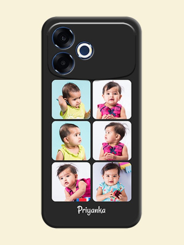 Floral Art with 6 Image Holder on Photo On Space Black Custom Soft Matte Mobile Back Cover - Oppo F33 Pro 5G