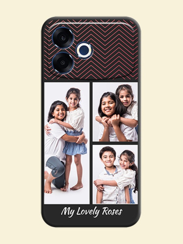 Wave Pattern with 3 Image Holder On Space Black Custom Soft Matte Mobile Back Cover - Oppo F33 Pro 5G