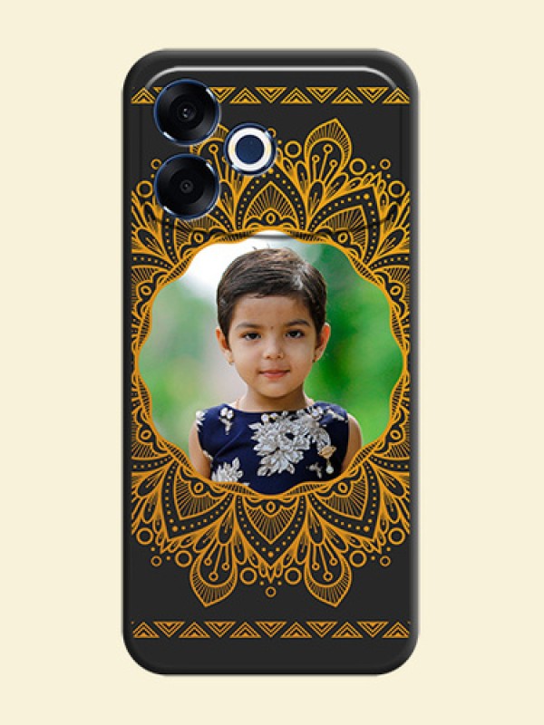 Round Image with Floral Design On Space Black Custom Soft Matte Mobile Back Cover - Oppo F33 Pro 5G
