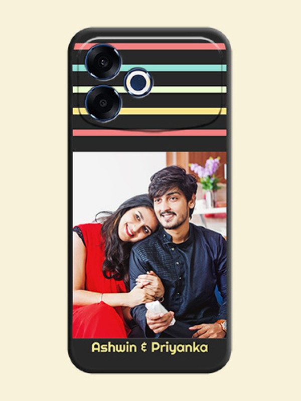Color Stripes with Photo and Text on Photo On Space Black Custom Soft Matte Mobile Back Cover - Oppo F33 Pro 5G