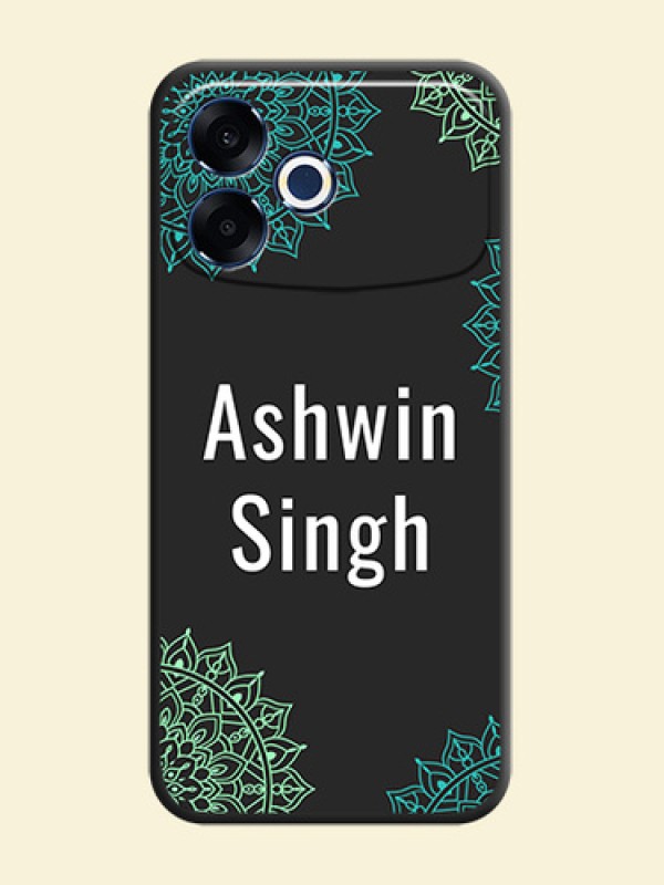 Your Name with Floral Design On Space Black Custom Soft Matte Mobile Back Cover - Oppo F33 Pro 5G