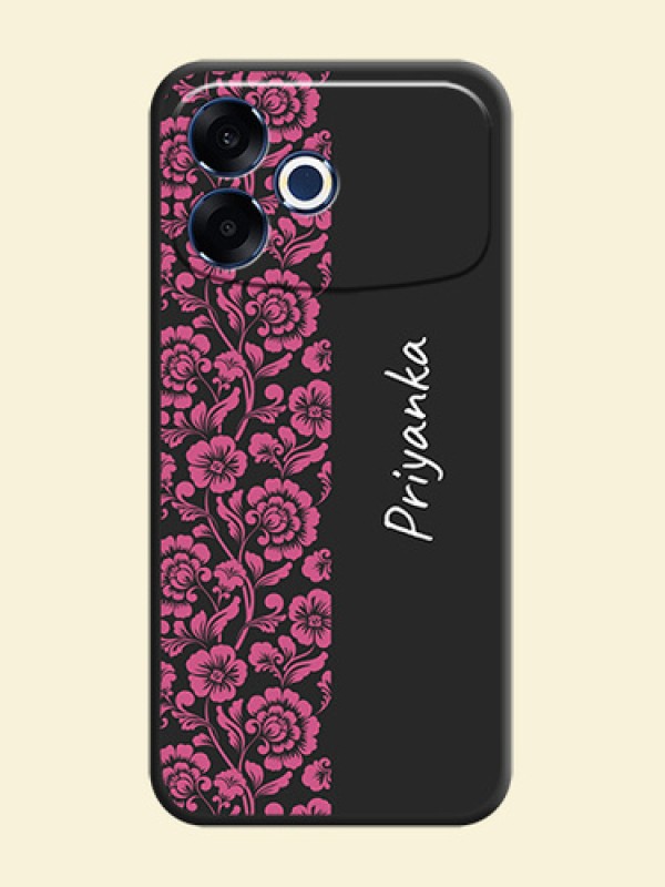 Pink Floral Pattern Design With Custom Text On Space Black Custom Soft Matte Mobile Back Cover - Oppo F33 Pro 5G