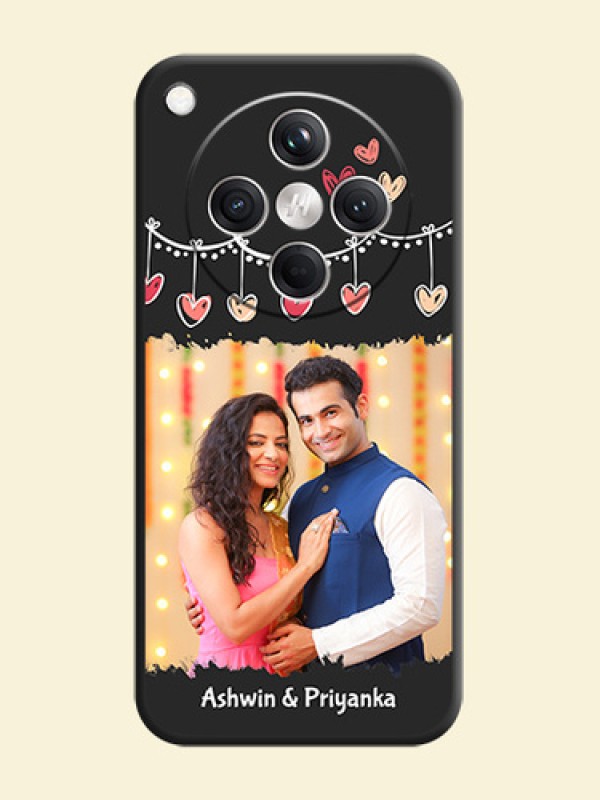 Pink Love Hangings with Name On Space Black Custom Soft Matte Mobile Back Cover - Oppo Find X8 5G