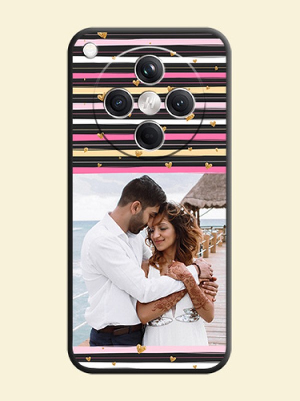Multicolor Lines and Golden Love Symbols Design on Photo On Space Black Custom Soft Matte Mobile Back Cover - Oppo Find X8 5G