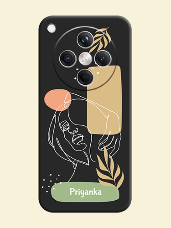 Custom Text With Line Art Of Women & Leaves Design On Space Black Custom Soft Matte Mobile Back Cover - Oppo Find X8 5G