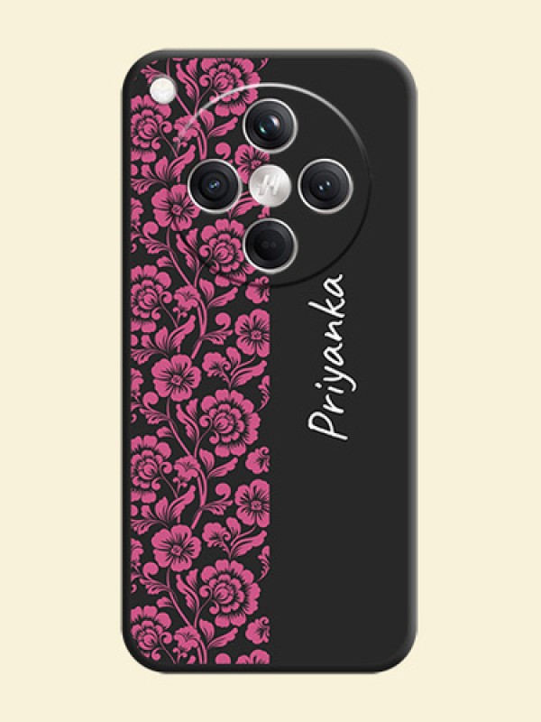 Pink Floral Pattern Design With Custom Text On Space Black Custom Soft Matte Mobile Back Cover - Oppo Find X8 5G