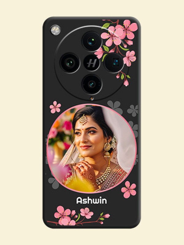 Round Image with Pink Color Floral Design on Photo On Space Black Custom Soft Matte Mobile Back Cover - Oppo Find X8 Pro 5G