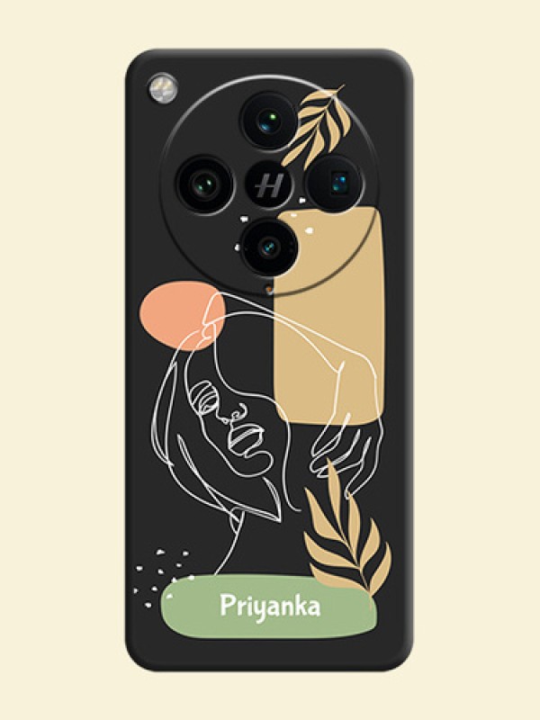 Custom Text With Line Art Of Women & Leaves Design On Space Black Custom Soft Matte Mobile Back Cover - Oppo Find X8 Pro 5G