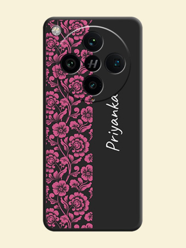 Pink Floral Pattern Design With Custom Text On Space Black Custom Soft Matte Mobile Back Cover - Oppo Find X8 Pro 5G