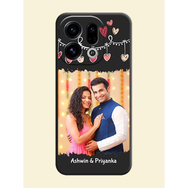 Pink Love Hangings with Name On Space Black Custom Soft Matte Mobile Back Cover - Oppo Find X9 5G Pink Love Hangings with Name On Space Black Custom Soft Matte Mobile Back Cover - Oppo Find X9 5G