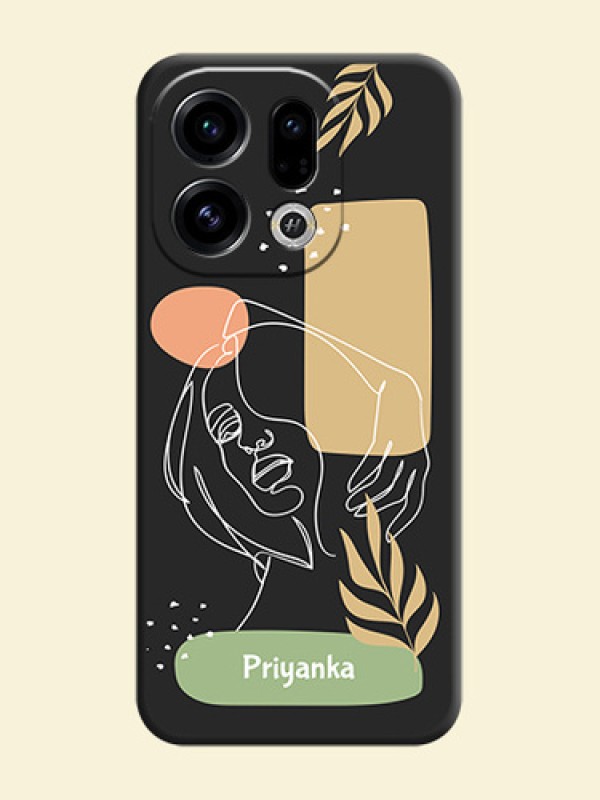 Custom Text With Line Art Of Women & Leaves Design On Space Black Custom Soft Matte Mobile Back Cover - Oppo Find X9 5G