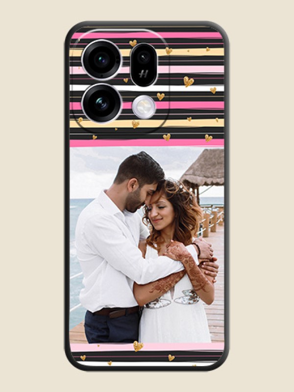 Multicolor Lines and Golden Love Symbols Design on Photo On Space Black Custom Soft Matte Mobile Back Cover - Oppo Find X9s 5G