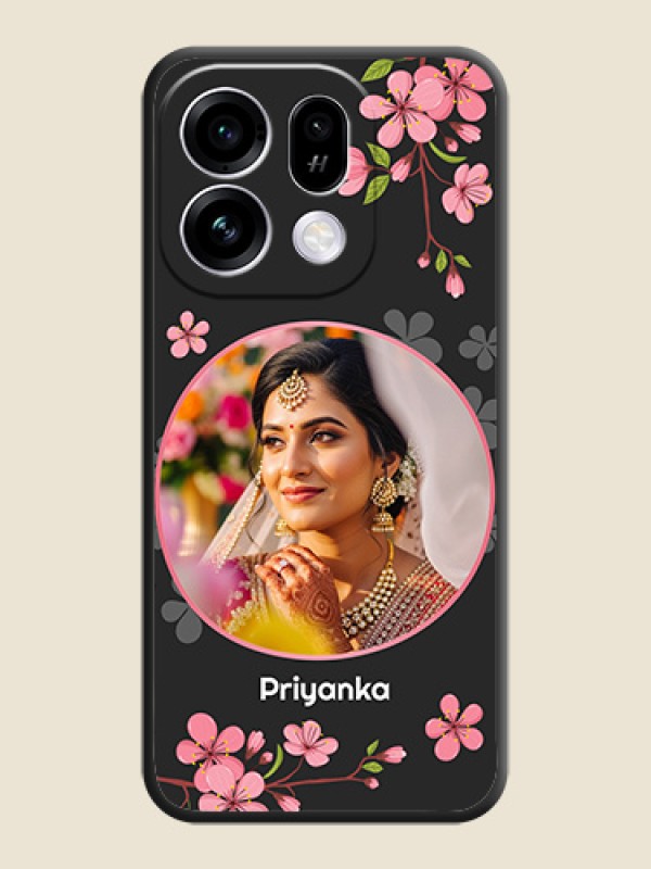 Round Image with Pink Color Floral Design on Photo On Space Black Custom Soft Matte Mobile Back Cover - Oppo Find X9s 5G