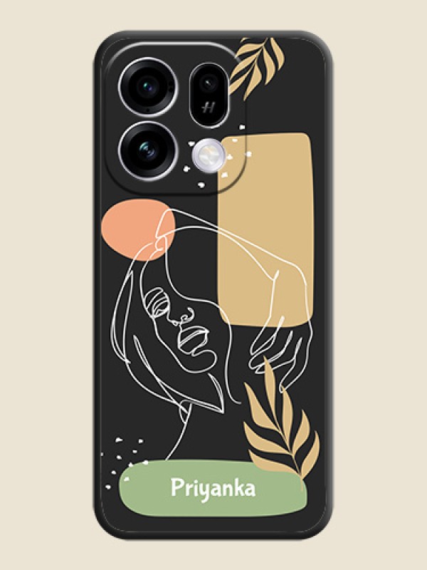 Custom Text With Line Art Of Women & Leaves Design On Space Black Custom Soft Matte Mobile Back Cover - Oppo Find X9s 5G