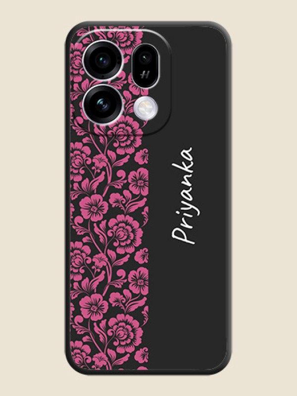 Pink Floral Pattern Design With Custom Text On Space Black Custom Soft Matte Mobile Back Cover - Oppo Find X9s 5G