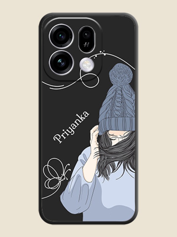 Girl With Blue Winter Outfiit Custom Text Design On Space Black Custom Soft Matte Mobile Back Cover - Oppo Find X9s 5G