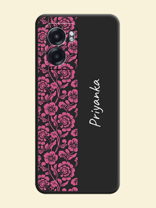 Pink Floral Pattern Design With Custom Text On Space Black Personalized Soft Matte Phone Covers -Oppo K10 5G