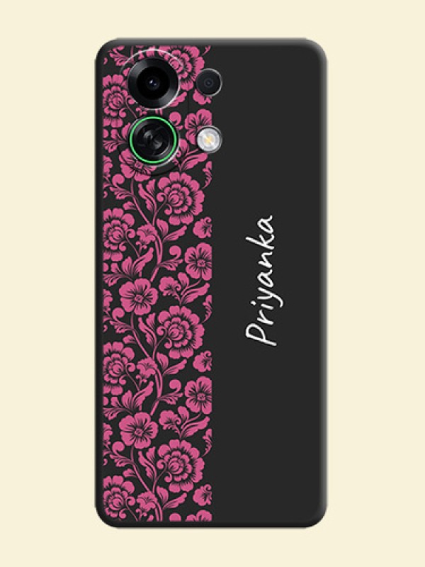 Pink Floral Pattern Design With Custom Text On Space Black Custom Soft Matte Mobile Back Cover - Oppo K13 Turbo 5G