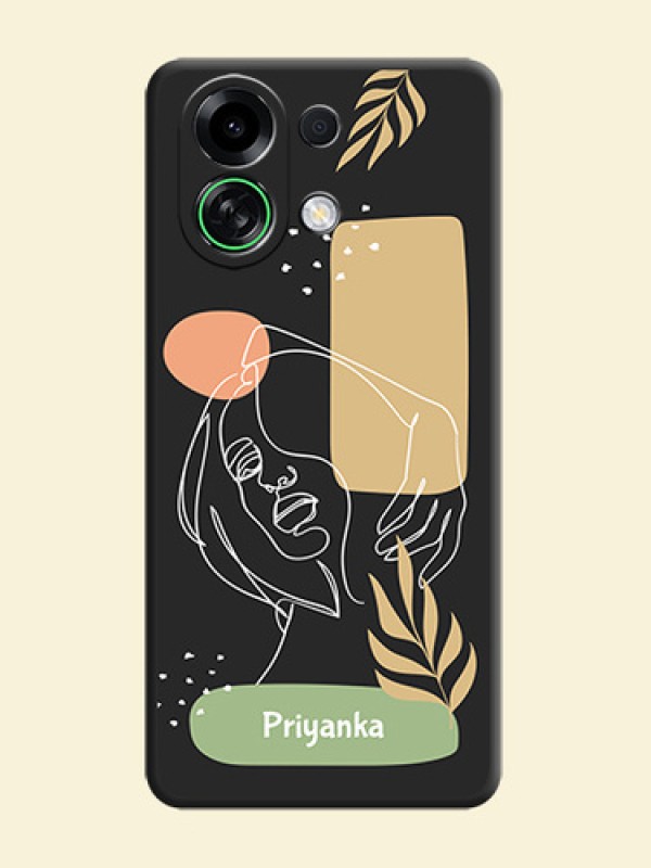 Custom Text With Line Art Of Women & Leaves Design On Space Black Custom Soft Matte Mobile Back Cover - Oppo K13 Turbo Pro 5G