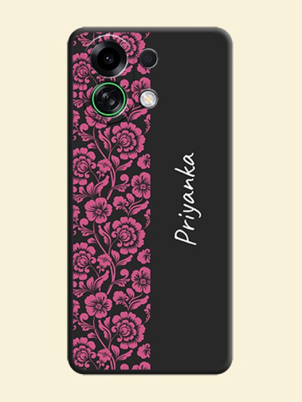 Pink Floral Pattern Design With Custom Text On Space Black Custom Soft Matte Mobile Back Cover - Oppo K13 Turbo Pro 5G