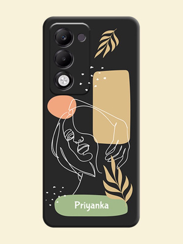 Custom Text With Line Art Of Women & Leaves Design On Space Black Custom Soft Matte Mobile Back Cover - Oppo k13x 5G