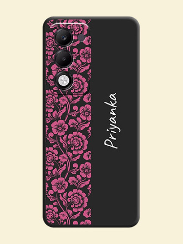 Pink Floral Pattern Design With Custom Text On Space Black Custom Soft Matte Mobile Back Cover - Oppo k13x 5G