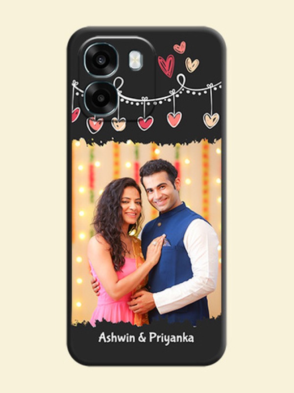 Pink Love Hangings with Name On Space Black Custom Soft Matte Mobile Back Cover - Oppo K14 5G