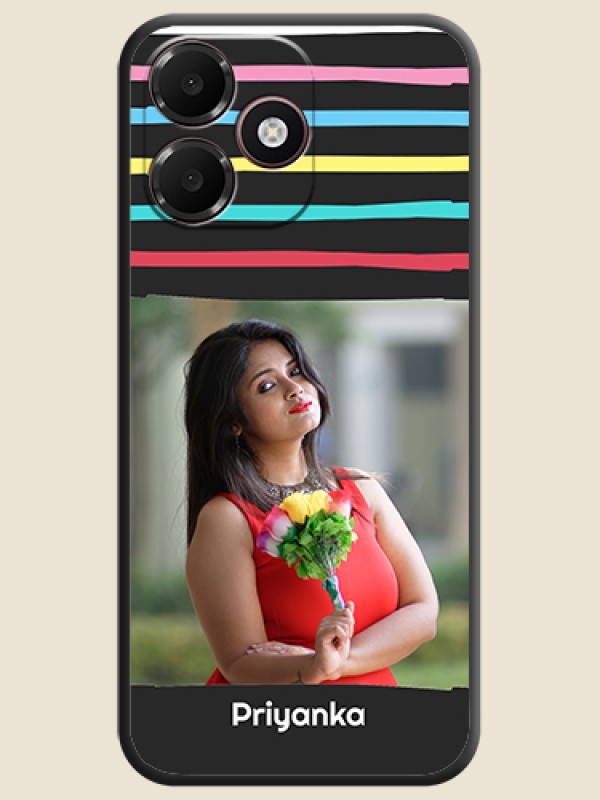 Multicolor Lines with Image On Space Black Custom Soft Matte Mobile Back Cover - Oppo K14 Lite 4G