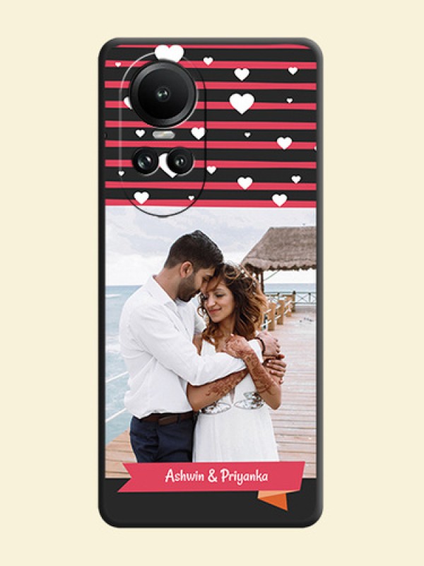 White Color Love Symbols with Pink Lines Pattern on Space Black Custom Soft Matte Phone Cases - Reno 10 5G