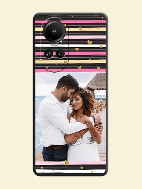 Multicolor Lines and Golden Love Symbols Design - Photo on Space Black Soft Matte Mobile Cover - Reno 10 5G