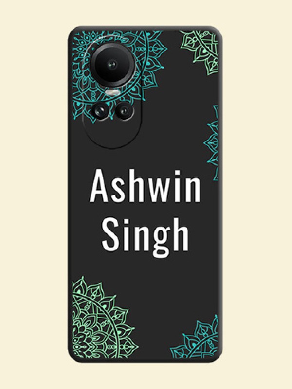 Your Name with Floral Design on Space Black Custom Soft Matte Back Cover - Reno 10 5G