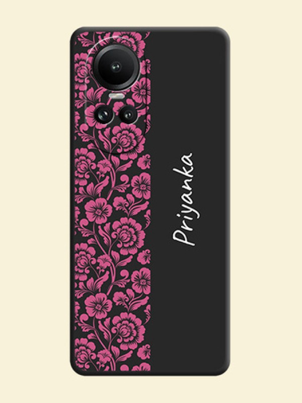 Pink Floral Pattern Design With Custom Text On Space Black Personalized Soft Matte Phone Covers - Reno 10 5G