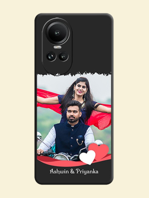 Pink Color Love Shaped Ribbon Design with Text on Space Black Custom Soft Matte Phone Back Cover - Reno 10 Pro 5G
