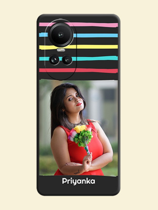 Multicolor Lines with Image on Space Black Personalized Soft Matte Phone Covers - Reno 10 Pro 5G