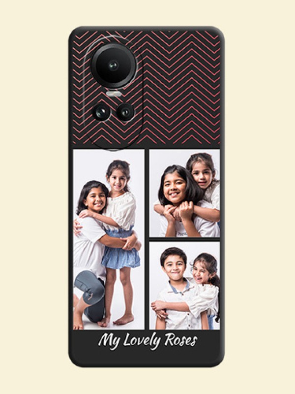 Wave Pattern with 3 Image Holder on Space Black Custom Soft Matte Back Cover - Reno 10 Pro 5G