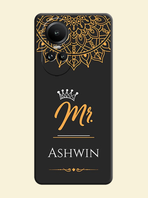 Mr Name with Floral Design on Personalised Space Black Soft Matte Cases - Reno 10 Pro 5G